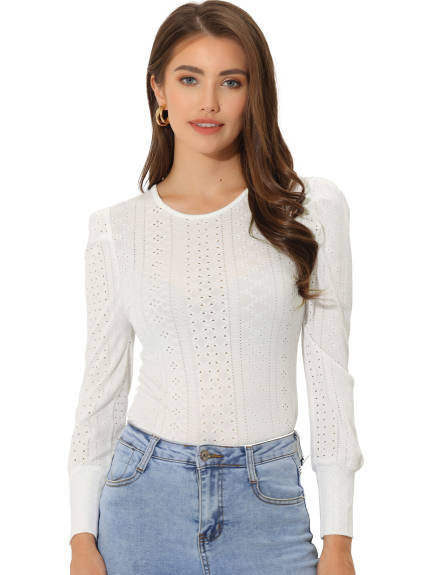 Allegra K - Hollow Out Slim Fit Long Sleeve Top