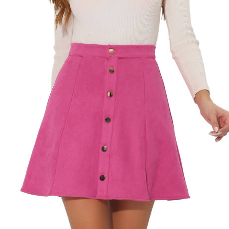 Allegra K - Faux Suede Button A-Line Mini Skirt