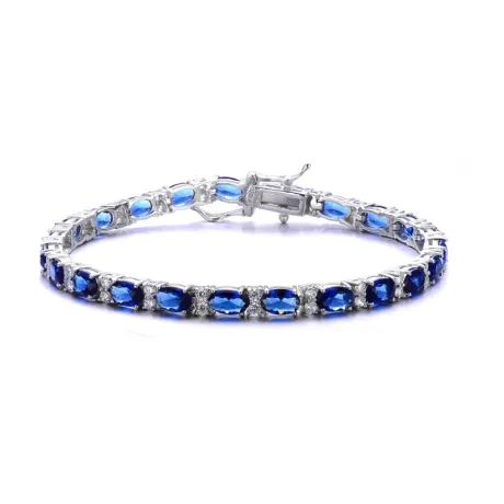 Genevive Sterling Silver White Gold Plated Tennis Bracelet with Colored and Clear Oval Cubic Zirconia in Alternation