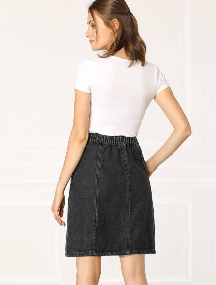 Allegra K- High Waist A-Line Denim Skirt