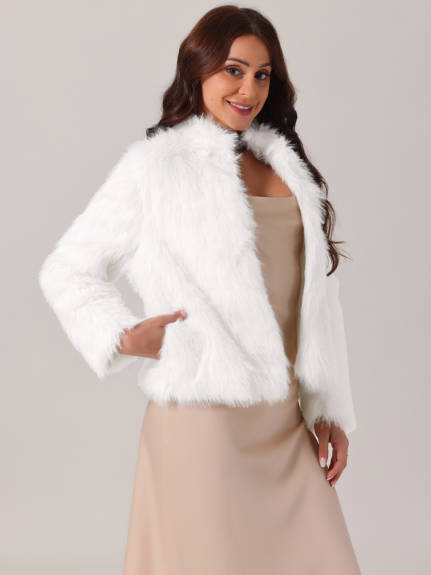 Allegra K - Faux Fur Fleece Shaggy Winter Coat