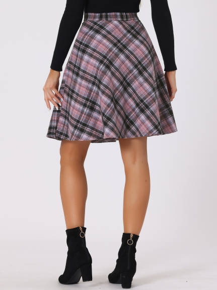 Allegra K - Plaid Tartan Knee Length A-Line Skirt