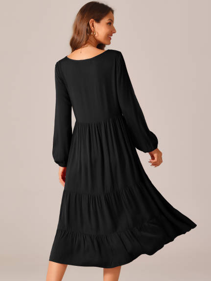 Allegra K - Fall Long Sleeve Tiered Maxi Dress