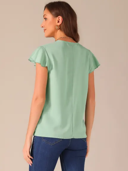 Allegra K- V Neck Flutter Sleeve Shirts