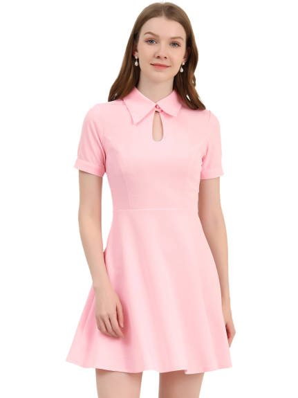 Allegra K- Turndown Collared Keyhole Fit and Flare Mini Dress