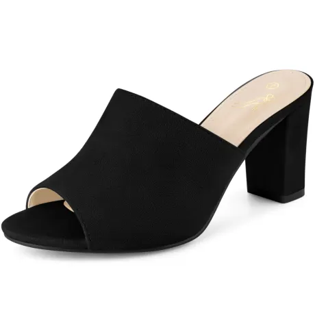 Allegra K- Slip-on Black Chunky Heels Slide Sandals