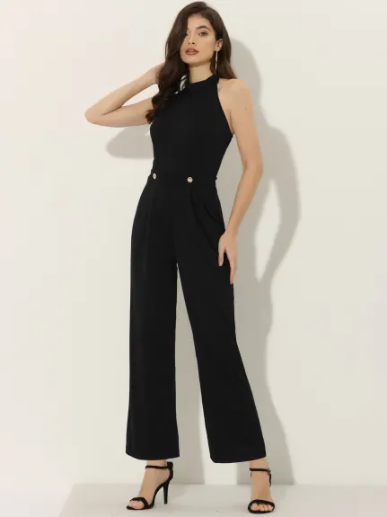 Allegra K - Halter Tie Backless High Waist Jumpsuit