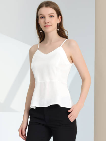 Allegra K- Satin Camisole V Neck Peplum Tank Top