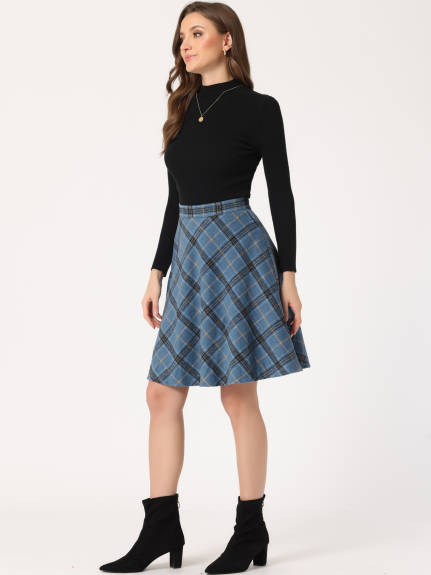 Allegra K - Plaid Tartan Knee Length A-Line Skirt