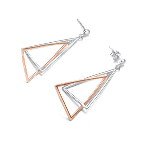 Genevive Sterling Silver Two-Tone Triangle Dangling Earrings