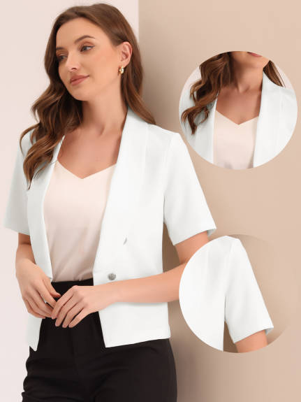 Allegra K- Shawl Collar Open Front Short Sleeve Suit Blazer