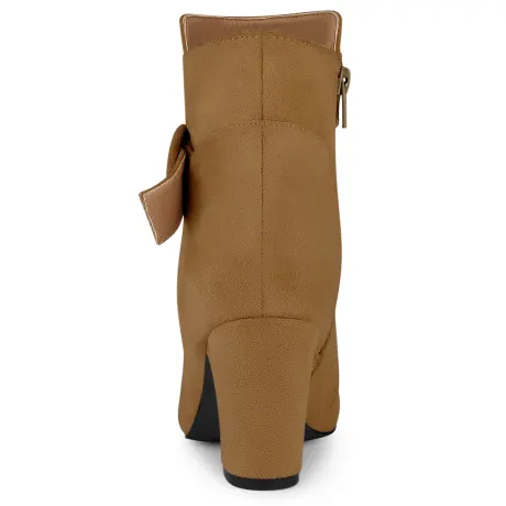 Allegra K- Round Toe Block Heel Ankle Buckle Boots