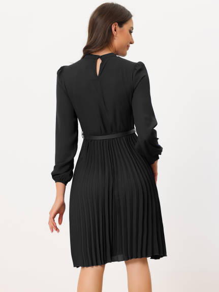 Allegra K- Elegant Long Sleeve Pleated Midi Shirt Dress