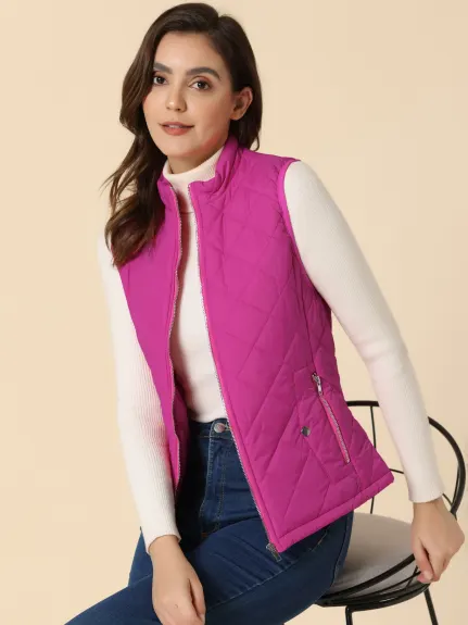 Allegra K- Gilet léger à col montant Gilet matelassé zippé