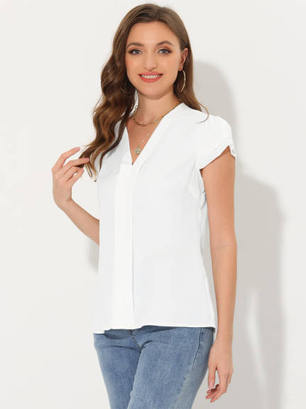 Allegra K - Summer V-Neck Solid Chiffon Blouse