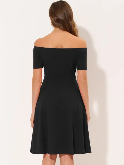 Allegra K- Elegant Short Sleeve Off the Shoulder Cocktail Dress