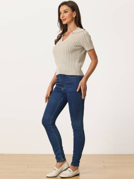 Allegra K- Collared V Neck Knit Polo Sweater