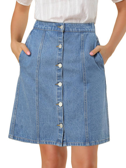 Allegra K- High Waist A-Line Denim Skirt