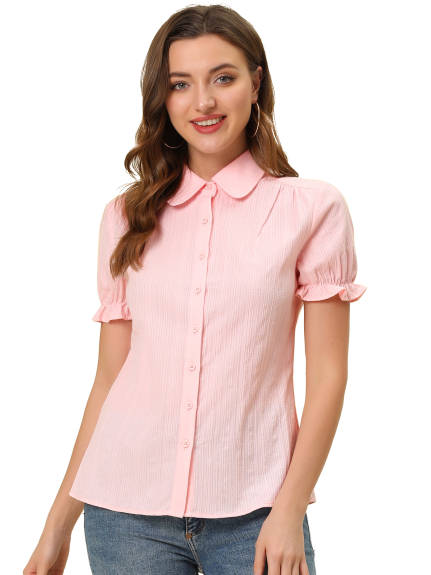 Allegra K- Button Down Peter Pan Collar Blouse