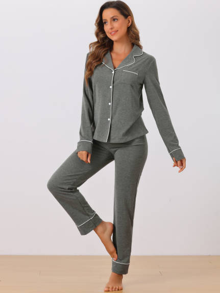 Cheibear - Long Sleeve Button Down Pajama Set