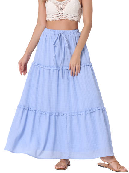 Allegra K - High Waist Tiered Boho Maxi Skirt