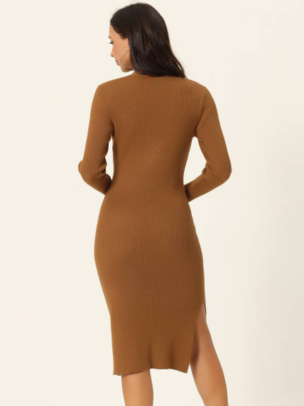 Allegra K - Square Neck Long Sleeve Ribbed Knit Dress