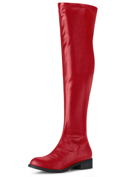 Allegra K- Low Block Heel Solid Thigh High Boots