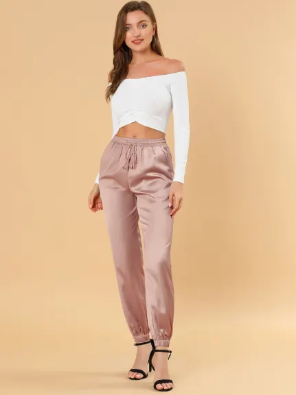 Allegra K- Pantalon d'athlétisme à taille élastique, longueur cheville, jogging