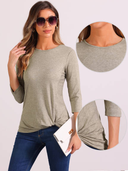 Allegra K - Twist Knot 3/4 Sleeve Casual T-Shirt