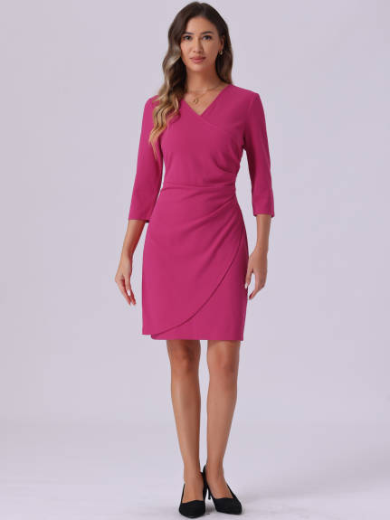 INSPIRE CHIC - Faux Wrap V-Neck Sheath Dress