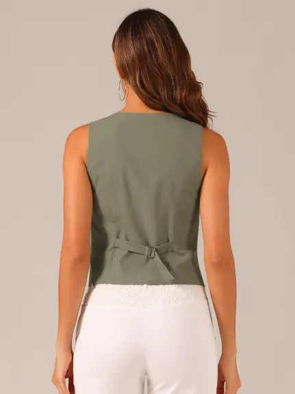 Allegra K- boutonné col V Crop Summer Vest