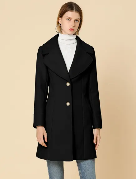 Allegra K- Notched Lapel Button Single Breasted Coat