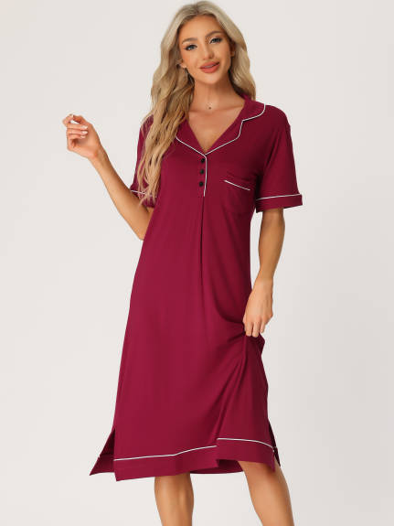 cheibear - Collared Summer Button Up Lounge Nightgown