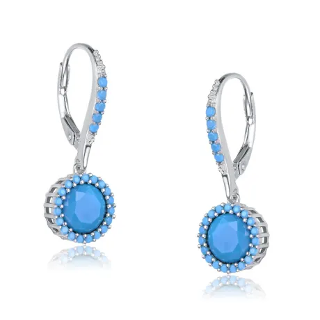 Genevive Sterling Silver with Colored Round Cubic Zirconia Halo Drop Earrings