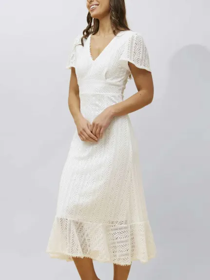 Annick - Bonnie Midi Dress Knit Lace Crochet V Neck Solid