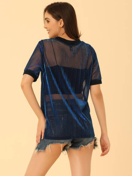 Allegra K - Mesh See Through T-Shirt Cover-Up