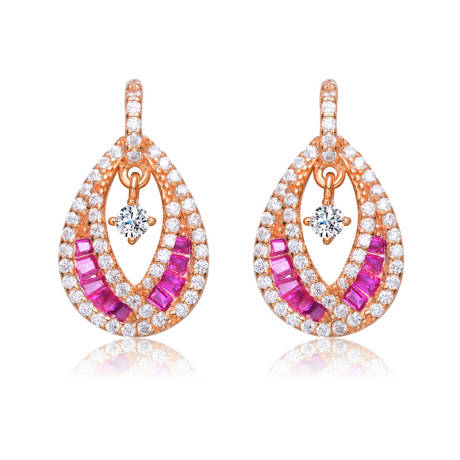 Genevive Sterling Silver with Colored Round Cubic Zirconia Pear Drop Earrings