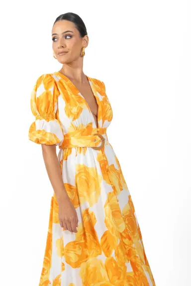 AKALIA Verona Maxi Robe Florale Femme Jaune