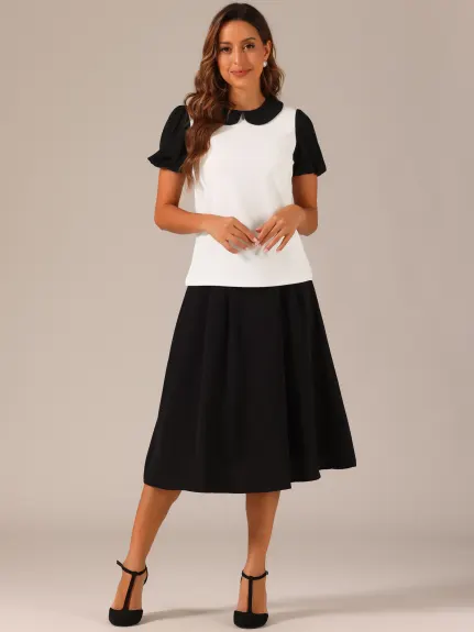 Allegra K- Peter Pan Collar Contrast Puff Top