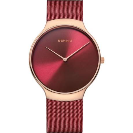 BERING - Montre caritative en acier inoxydable pour hommes de 38 mm en or rose/rouge