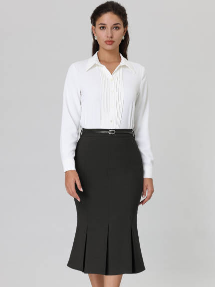 Hobemty- Below Knee Lenght Fishtail Skirt with Belt