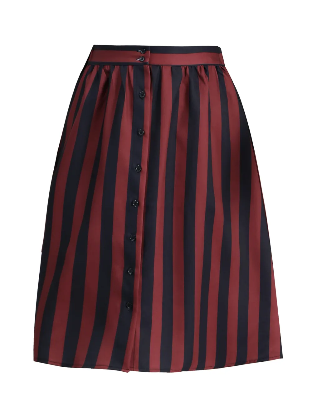 Allegra K - Button A-Line Striped Midi Skirt