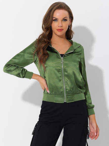 Allegra K- Casual Zipper Front Lightweight Bomber Jacket