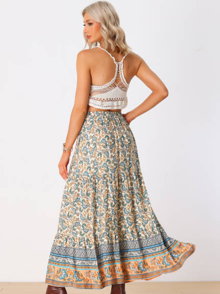 Allegra K - Summer Boho Floral Maxi Skirt