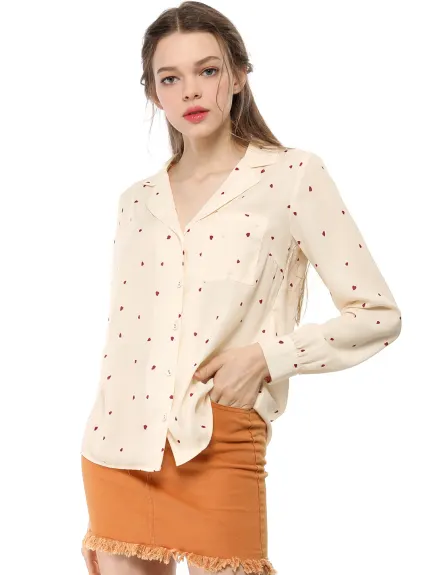 Allegra K- Long Sleeve Printed Button Down Top