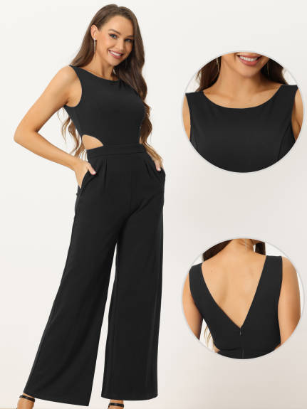 Allegra K - Sleeveless Backless Cutout High Waist Jumpsuit