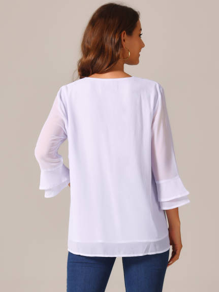 INSPIRE CHIC - V Neck 3/4 Sleeve Lightweight Pintuck Top