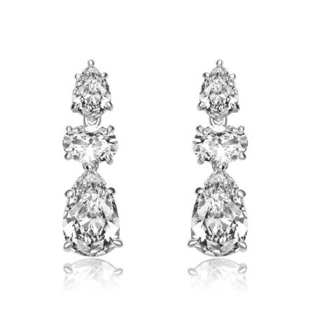 Genevive Sterling Silver White Gold Plated with Colored Pear & Oval Cubic Zirconia Drop Earrings