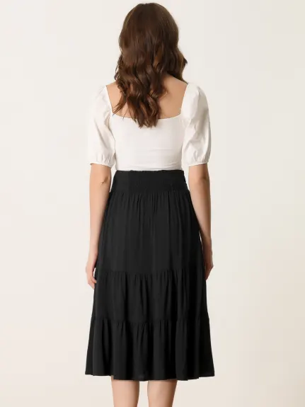 Allegra K- Lace Up Tiered A-Line Midi Skirt