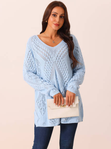 Seta T - V Neck Hollow Cable Knit Sweater